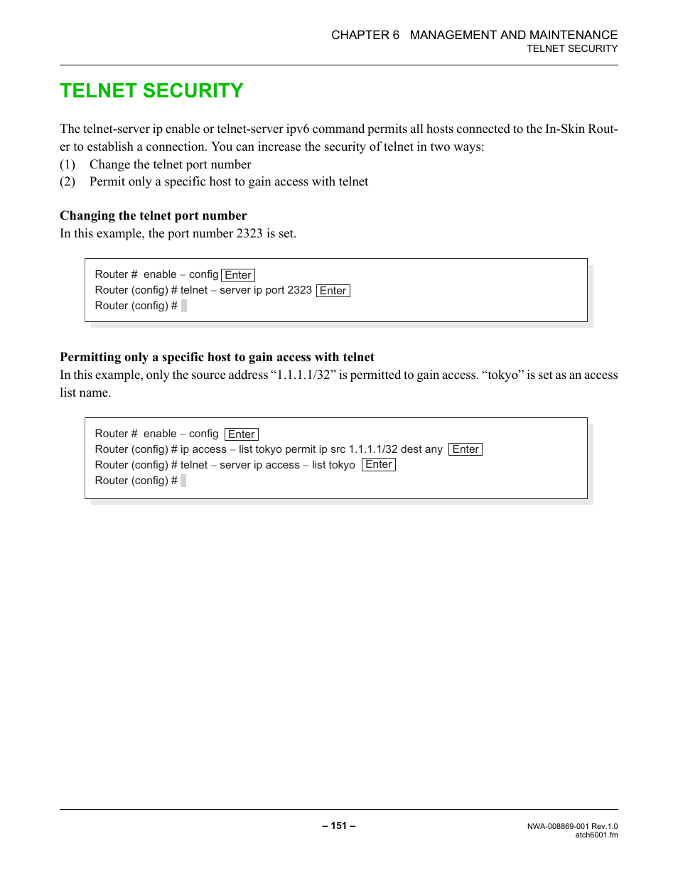 Telnet security | NEC NEAX IPS NWA-008869-001 User Manual | Page 161 / 180