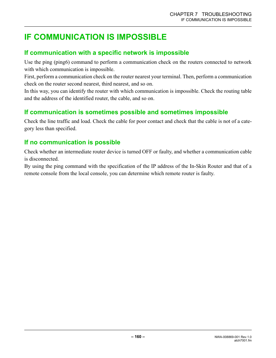 If communication is impossible, If no communication is possible | NEC NEAX IPS NWA-008869-001 User Manual | Page 170 / 180