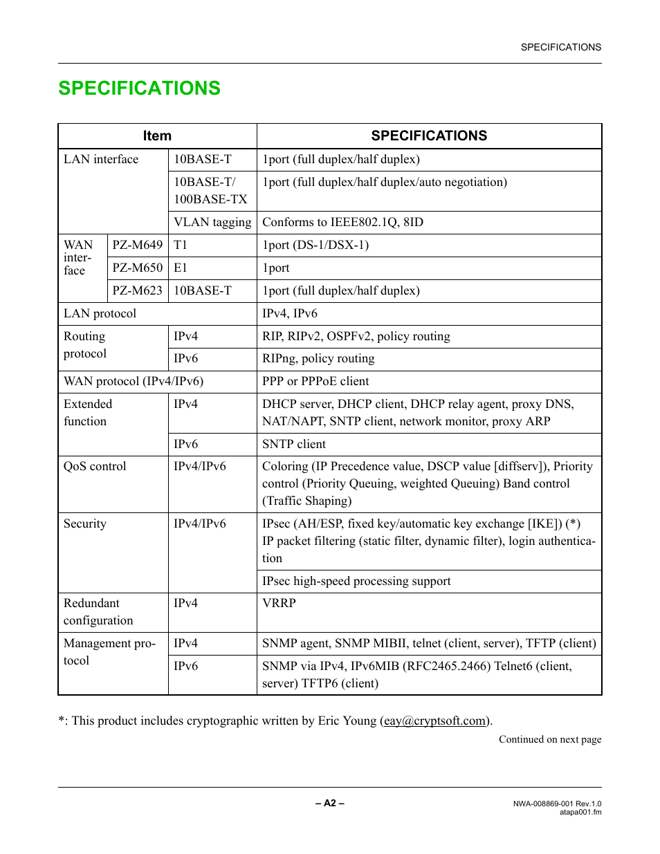 Specifications | NEC NEAX IPS NWA-008869-001 User Manual | Page 178 / 180