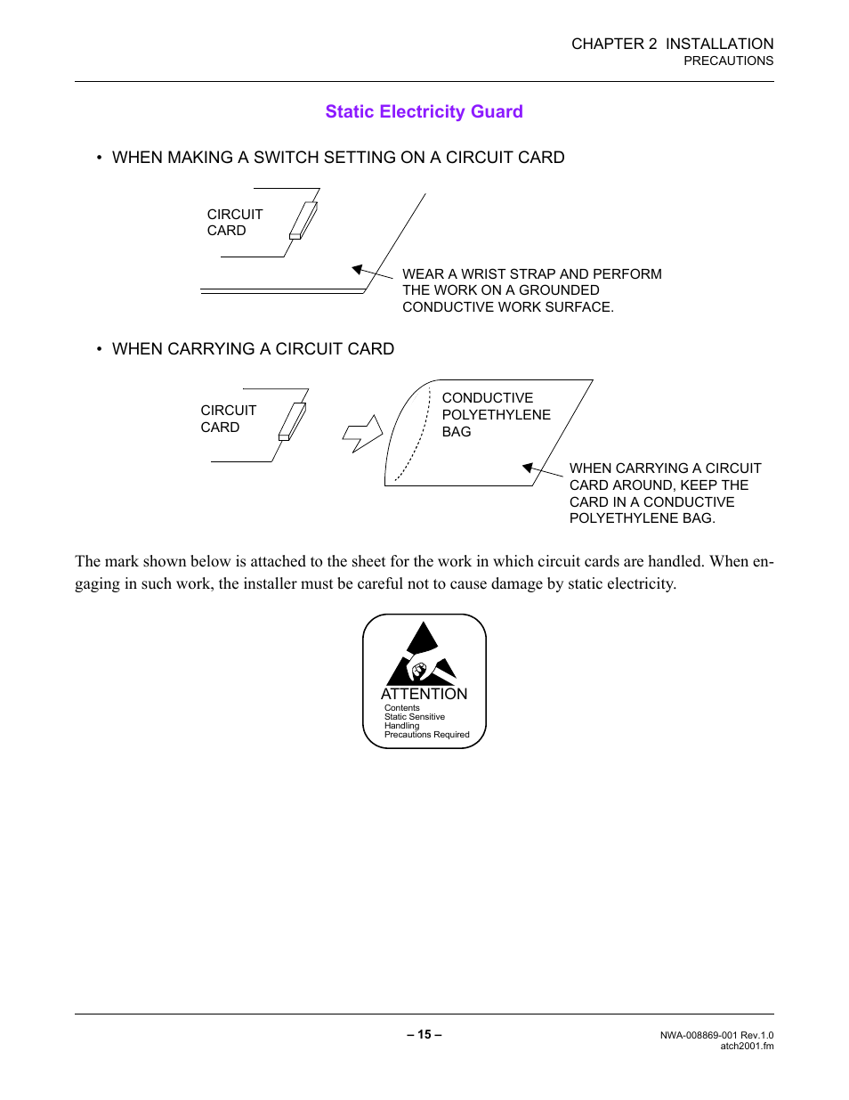Static electricity guard | NEC NEAX IPS NWA-008869-001 User Manual | Page 25 / 180