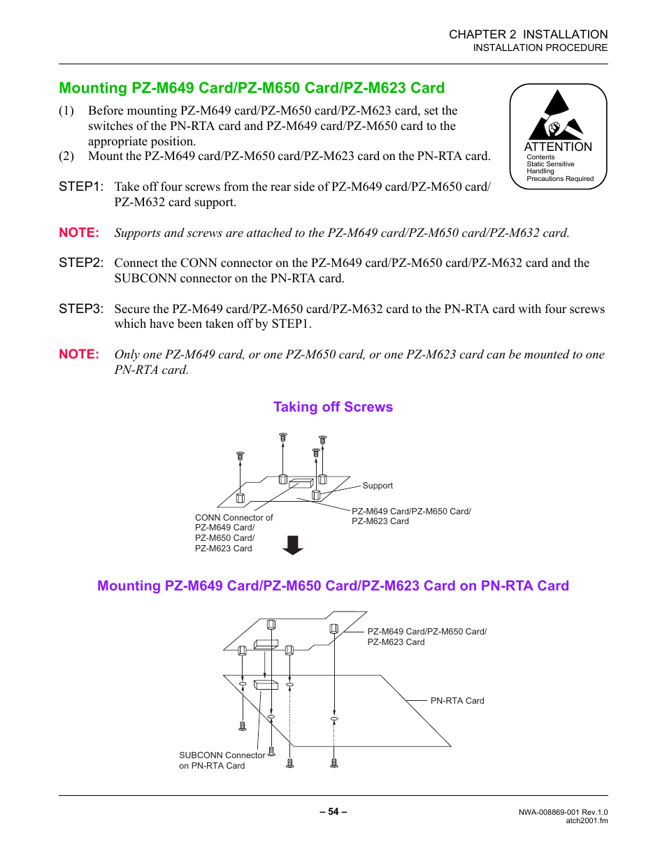 Mounting pz-m649 card/pz-m650 card/pz-m623 card | NEC NEAX IPS NWA-008869-001 User Manual | Page 64 / 180