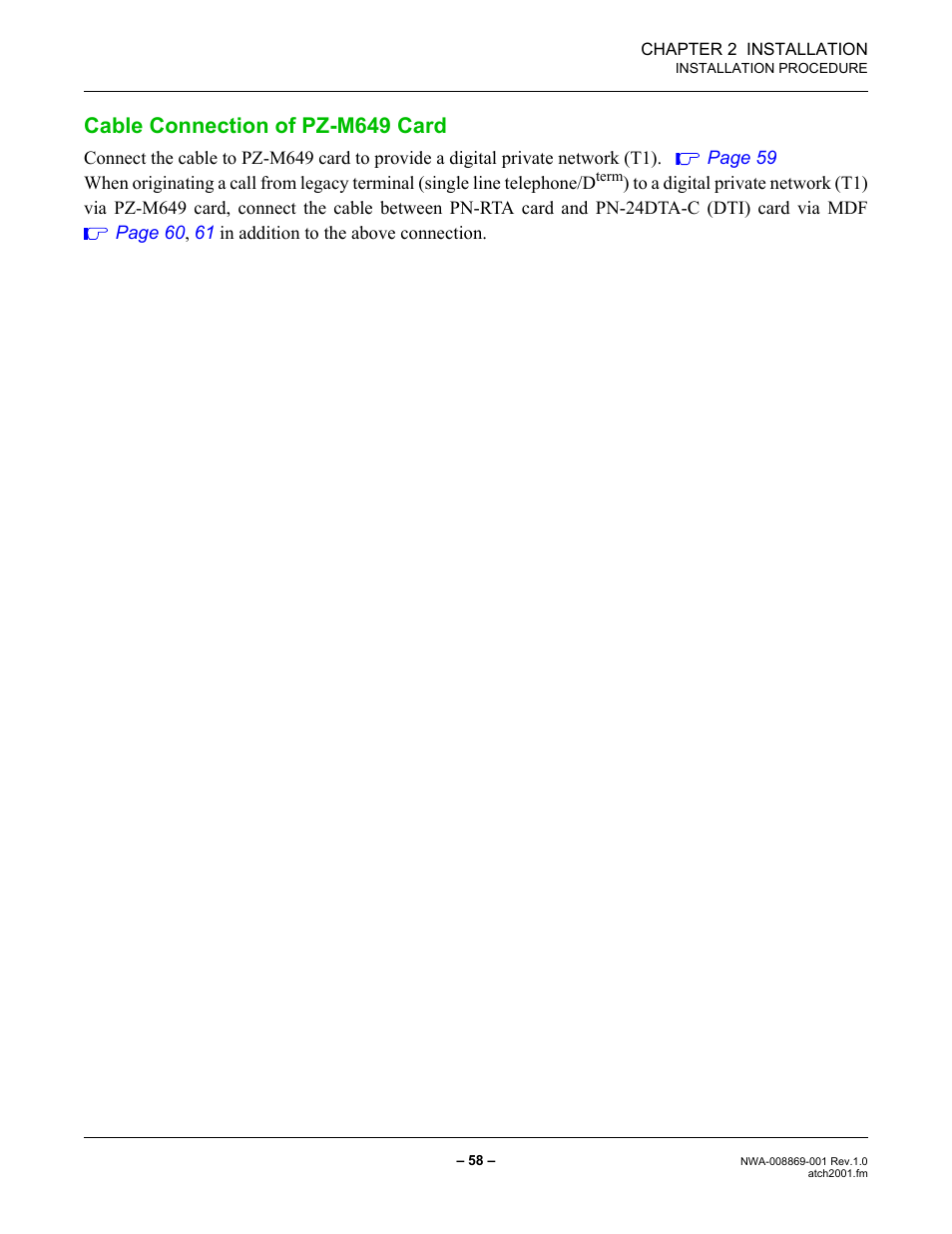 Cable connection of pz-m649 card | NEC NEAX IPS NWA-008869-001 User Manual | Page 68 / 180