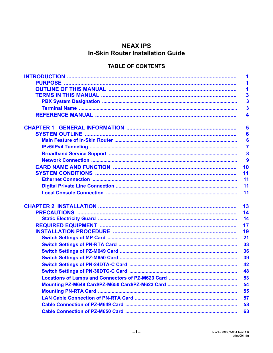 NEC NEAX IPS NWA-008869-001 User Manual | Page 7 / 180