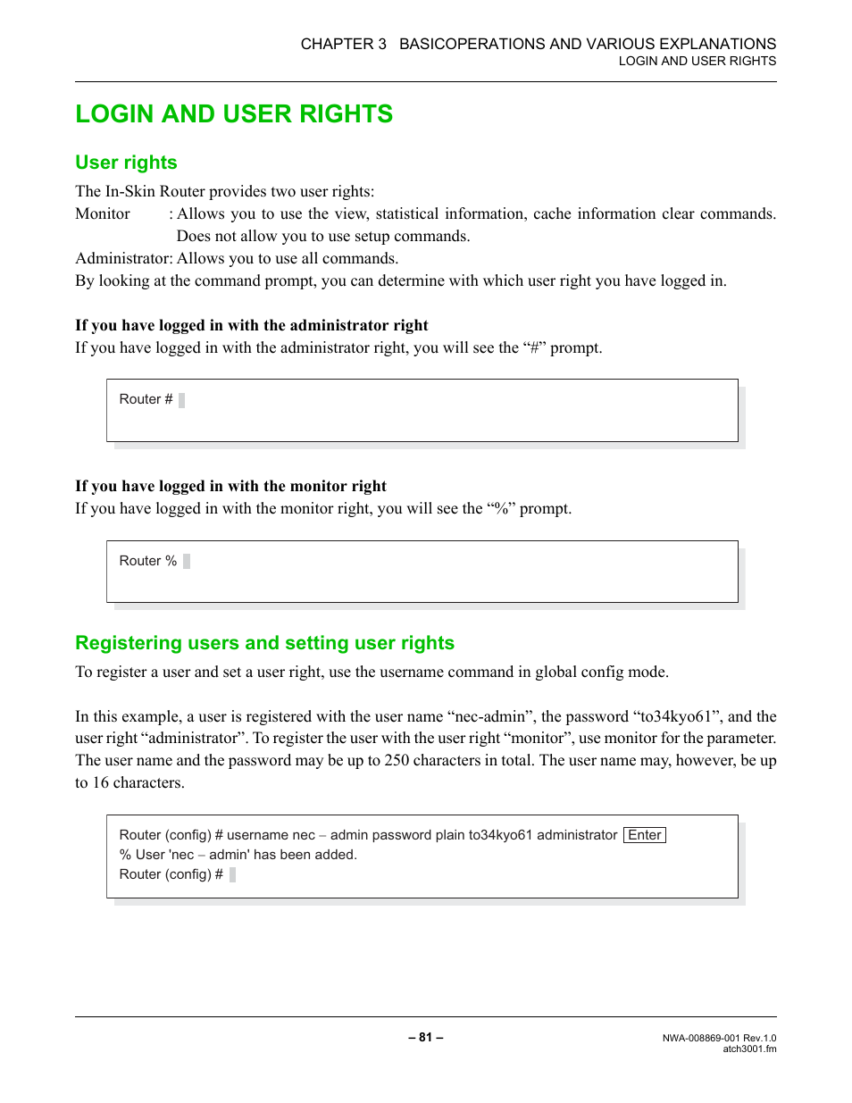 Login and user rights, User rights, Registering users and setting user rights | NEC NEAX IPS NWA-008869-001 User Manual | Page 91 / 180
