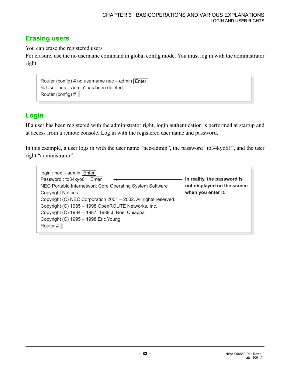 Erasing users, Login | NEC NEAX IPS NWA-008869-001 User Manual | Page 93 / 180