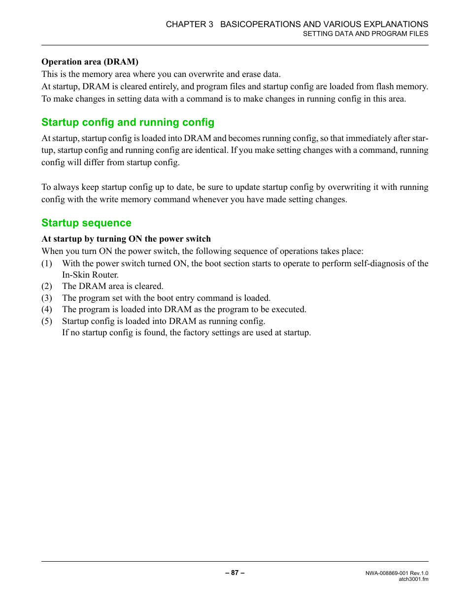 Startup config and running config, Startup sequence | NEC NEAX IPS NWA-008869-001 User Manual | Page 97 / 180