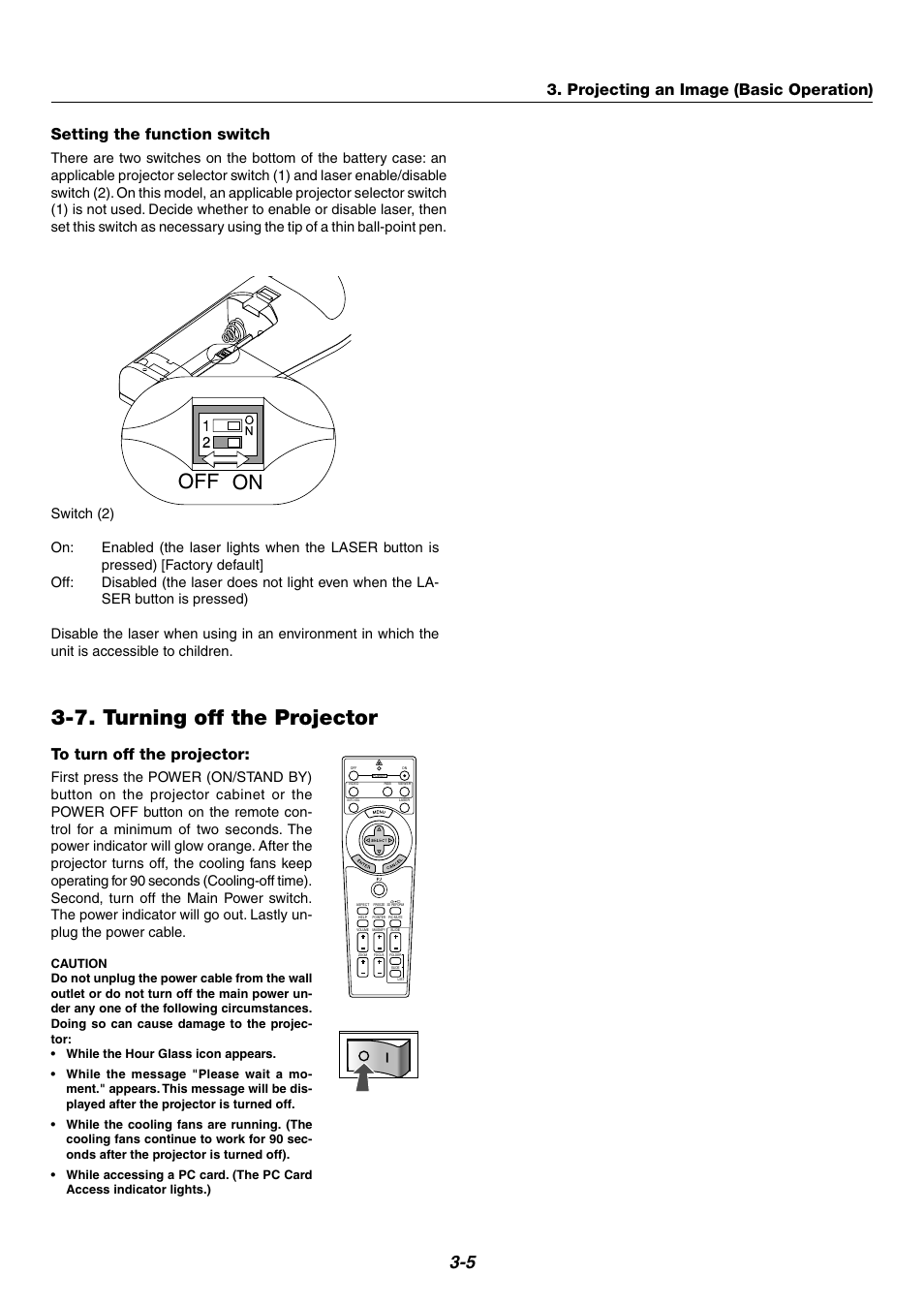 7. turning off the projector, On off | NEC WT600 User Manual | Page 28 / 76
