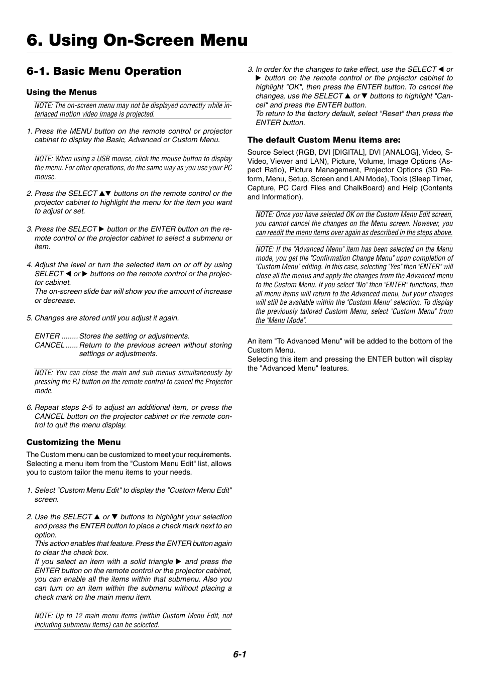 Using on-screen menu, 1. basic menu operation | NEC WT600 User Manual | Page 38 / 76