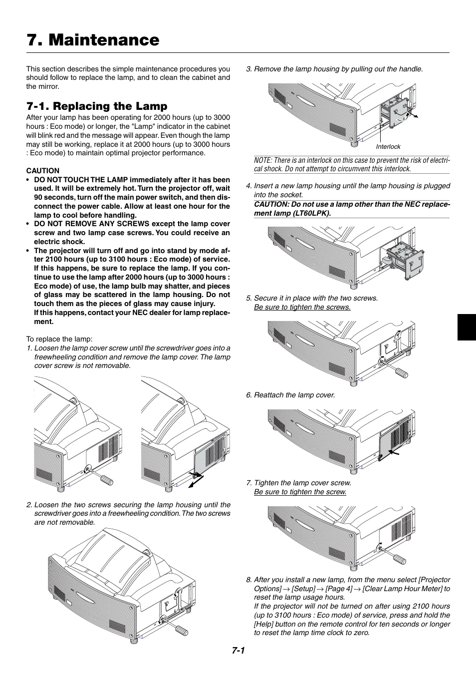 Maintenance, 1. replacing the lamp | NEC WT600 User Manual | Page 63 / 76