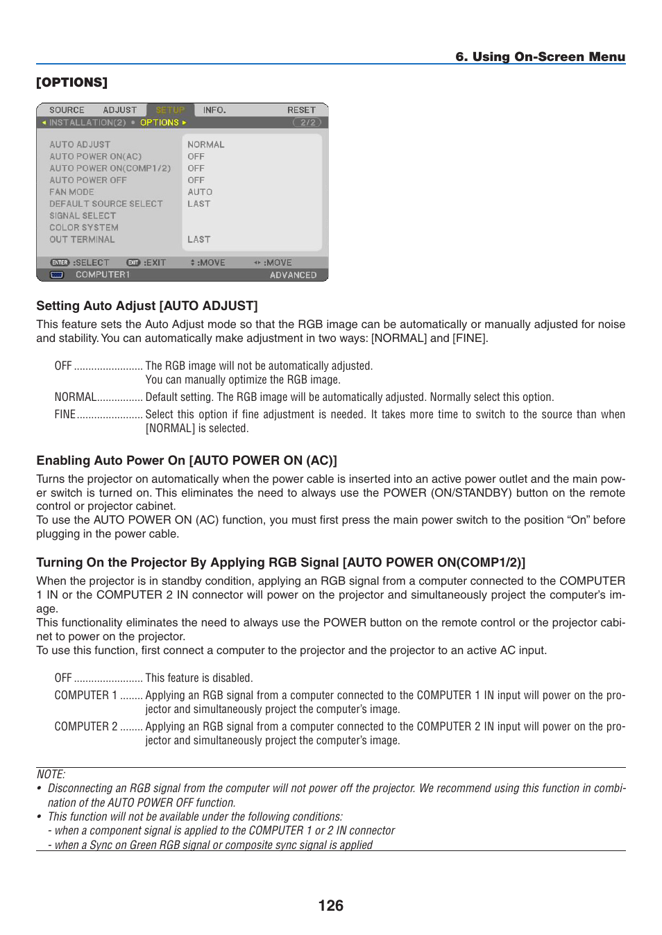 Options | NEC NP2250 User Manual | Page 140 / 183