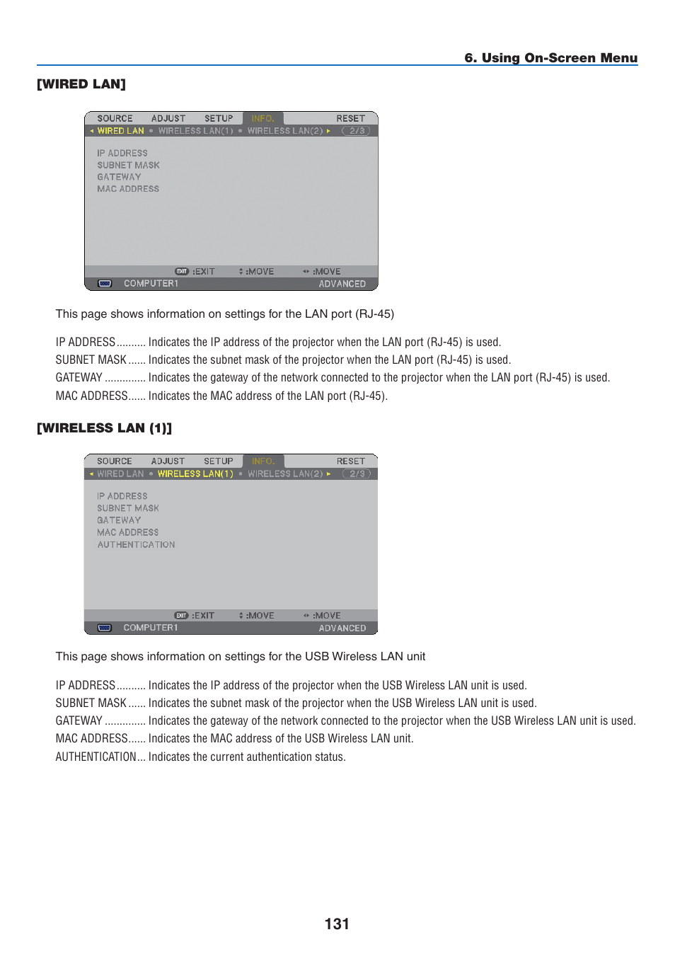 Wired lan, Wireless lan (1), Wired lan] [wireless lan (1) | NEC NP2250 User Manual | Page 145 / 183