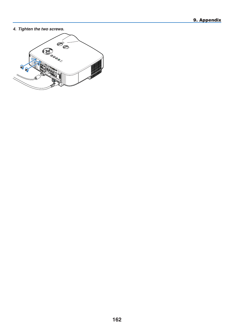 Appendix, Tighten the two screws | NEC NP2250 User Manual | Page 176 / 183