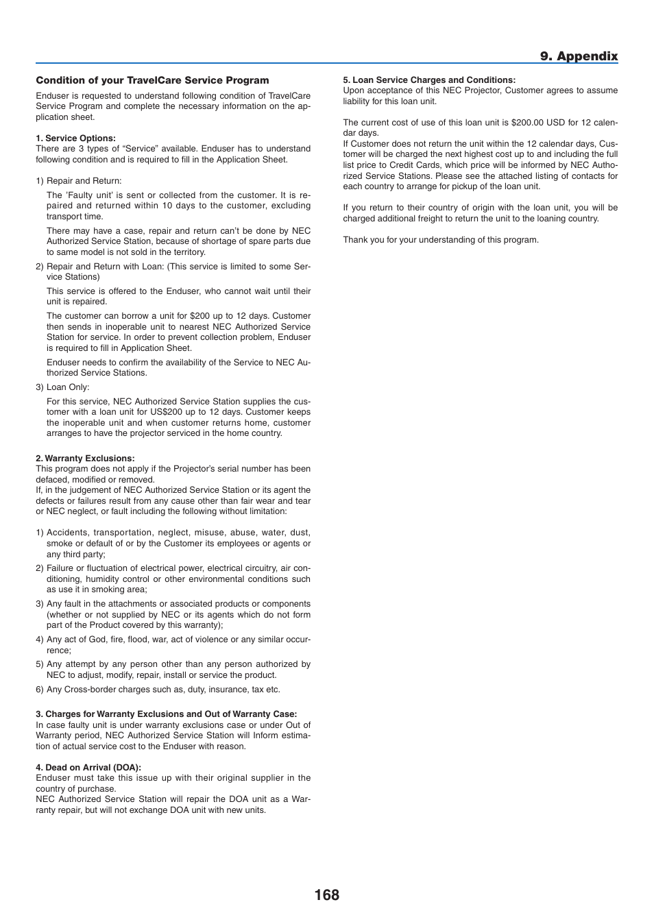 Appendix | NEC NP2250 User Manual | Page 182 / 183