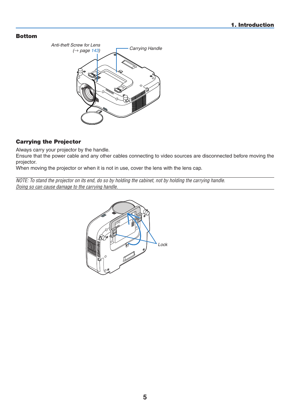 Bottom, Carrying the projector, Bottom carrying the projector | NEC NP2250 User Manual | Page 19 / 183