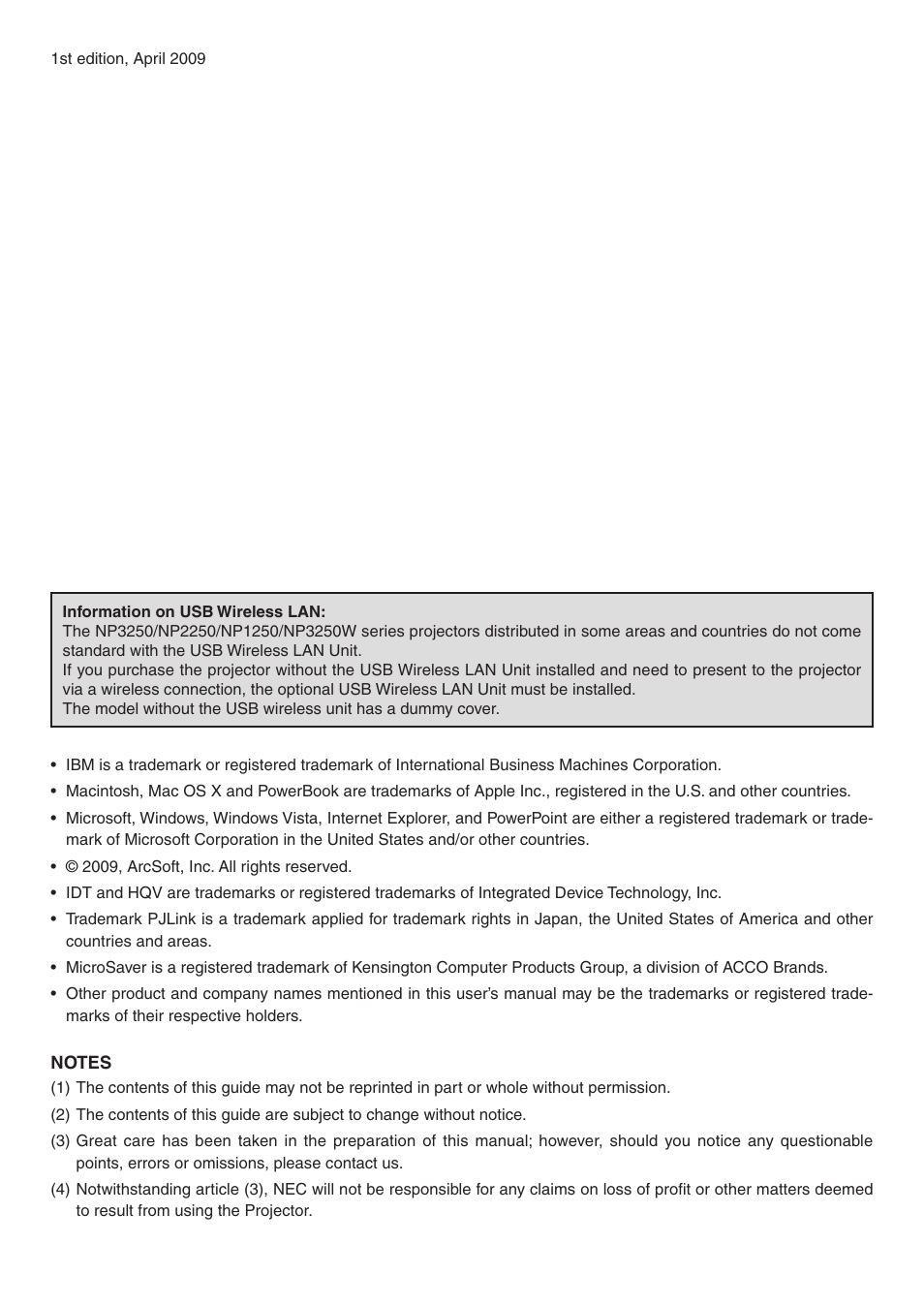 NEC NP2250 User Manual | Page 2 / 183