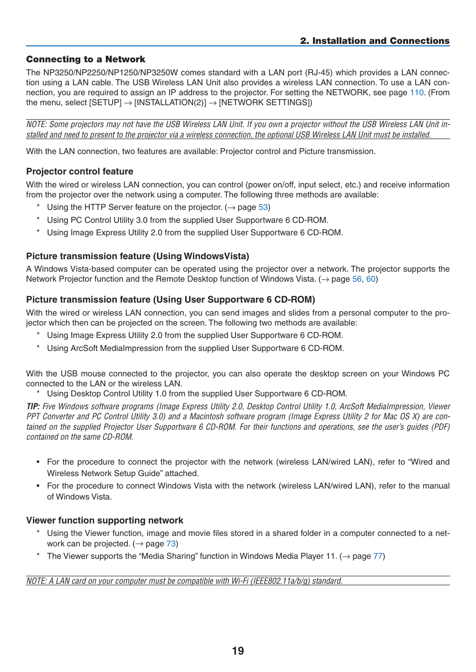 Connecting to a network | NEC NP2250 User Manual | Page 33 / 183