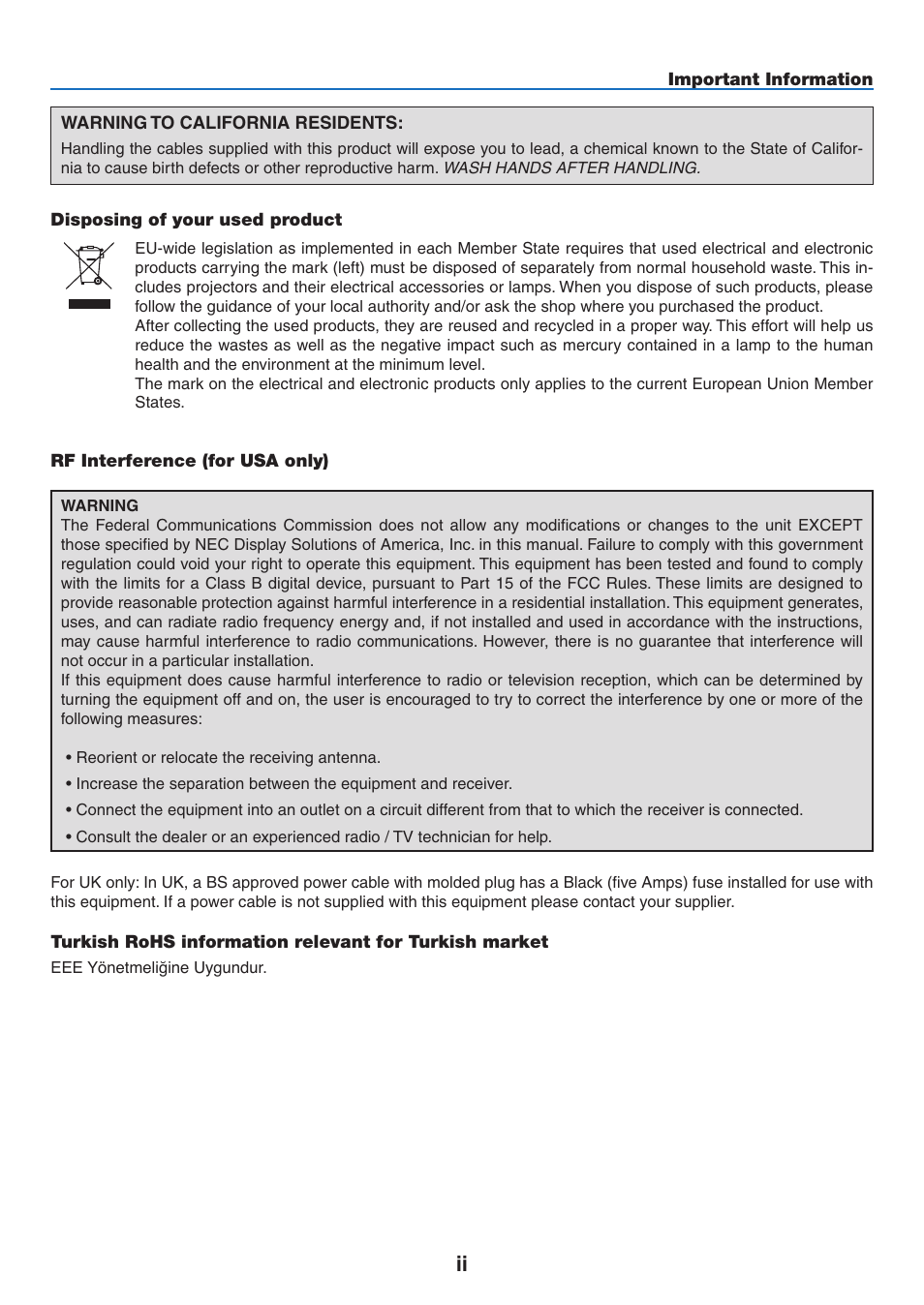 NEC NP2250 User Manual | Page 4 / 183