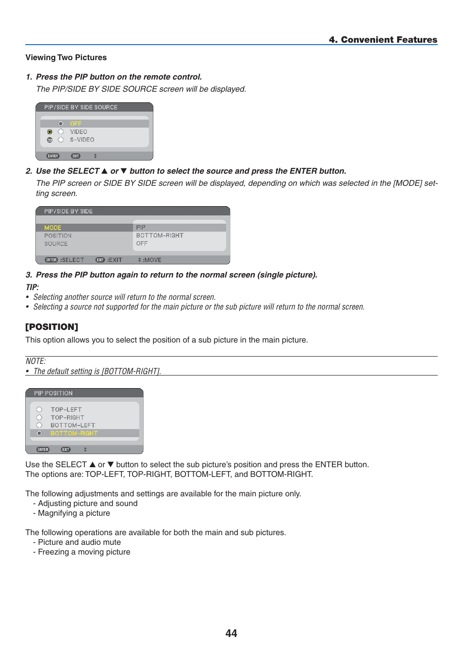 Position | NEC NP2250 User Manual | Page 58 / 183