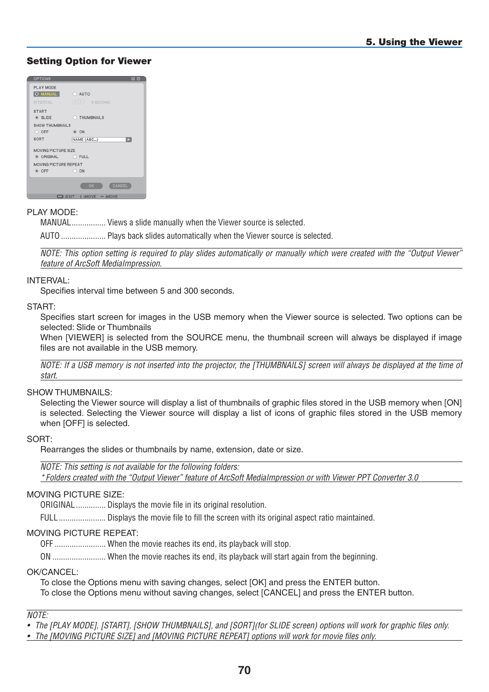 Setting option for viewer | NEC NP2250 User Manual | Page 84 / 183