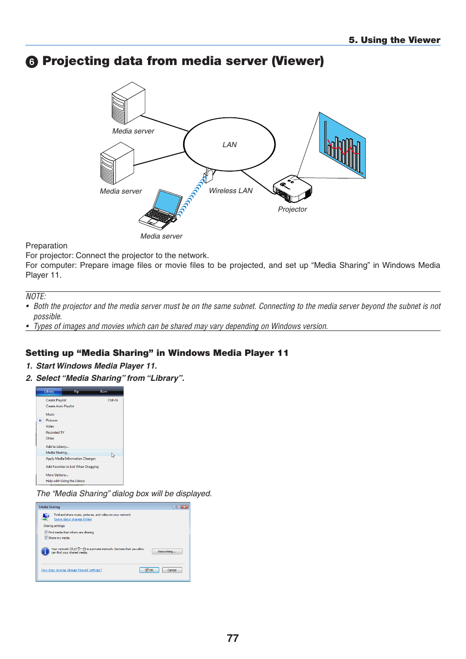 6) projecting data from media server (viewer), Projecting data from media server (viewer) | NEC NP2250 User Manual | Page 91 / 183