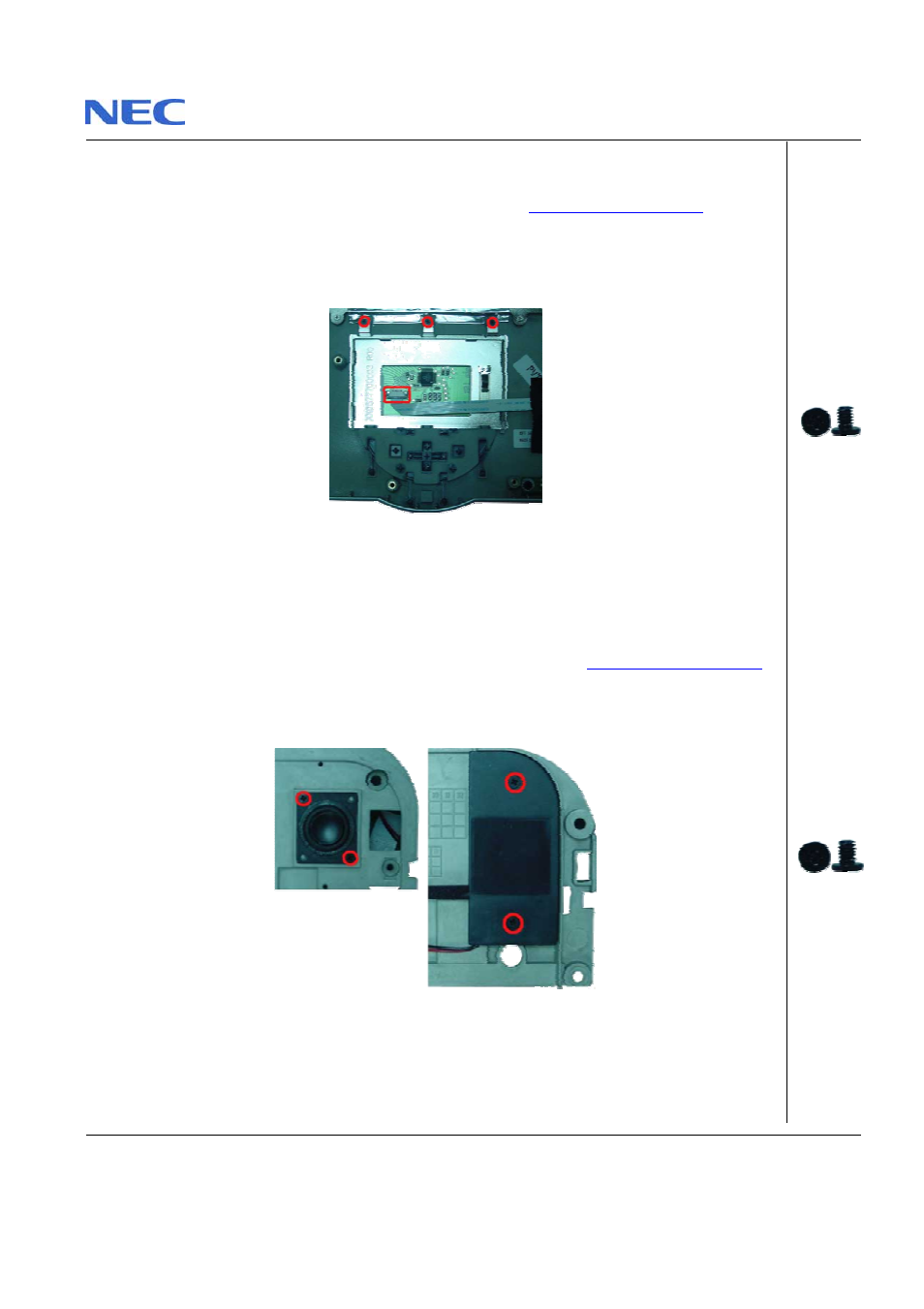 Removing the touch pad, Removing the speaker assembly | NEC M400 User Manual | Page 28 / 30