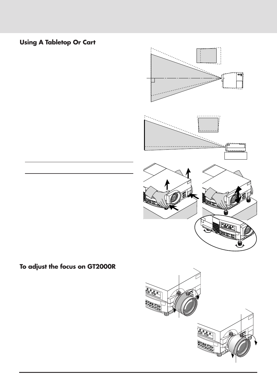 Using a tabletop or cart | NEC GT2000 User Manual | Page 18 / 87