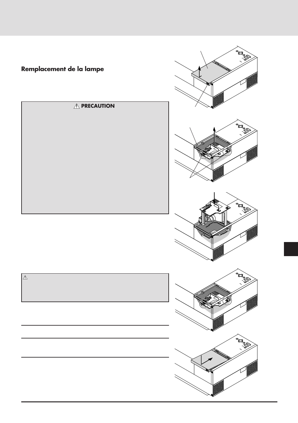 Remplacement de la lampe, Couvercle de lampe vis enclenchement vis | NEC GT2000 User Manual | Page 75 / 87