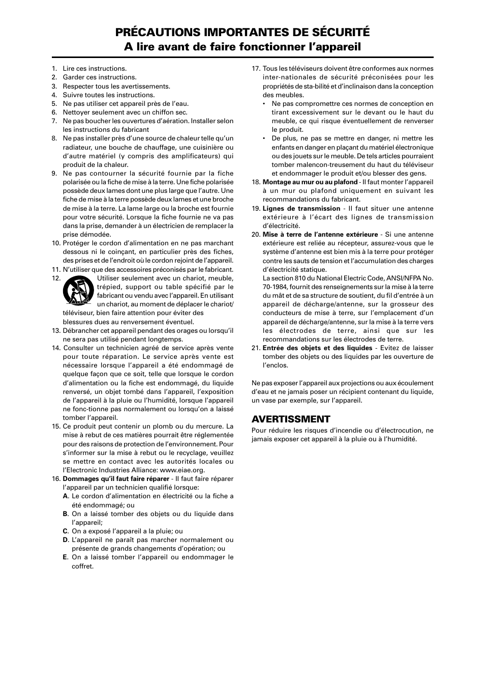 Avertissment | NEC PX-42VR5A User Manual | Page 3 / 8