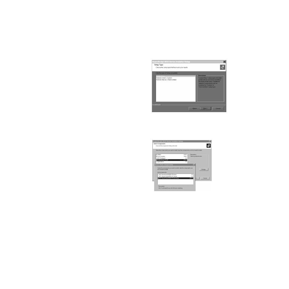 Windows 95/98, About color control options, Installing printer software | NEC 4650N User Manual | Page 42 / 137