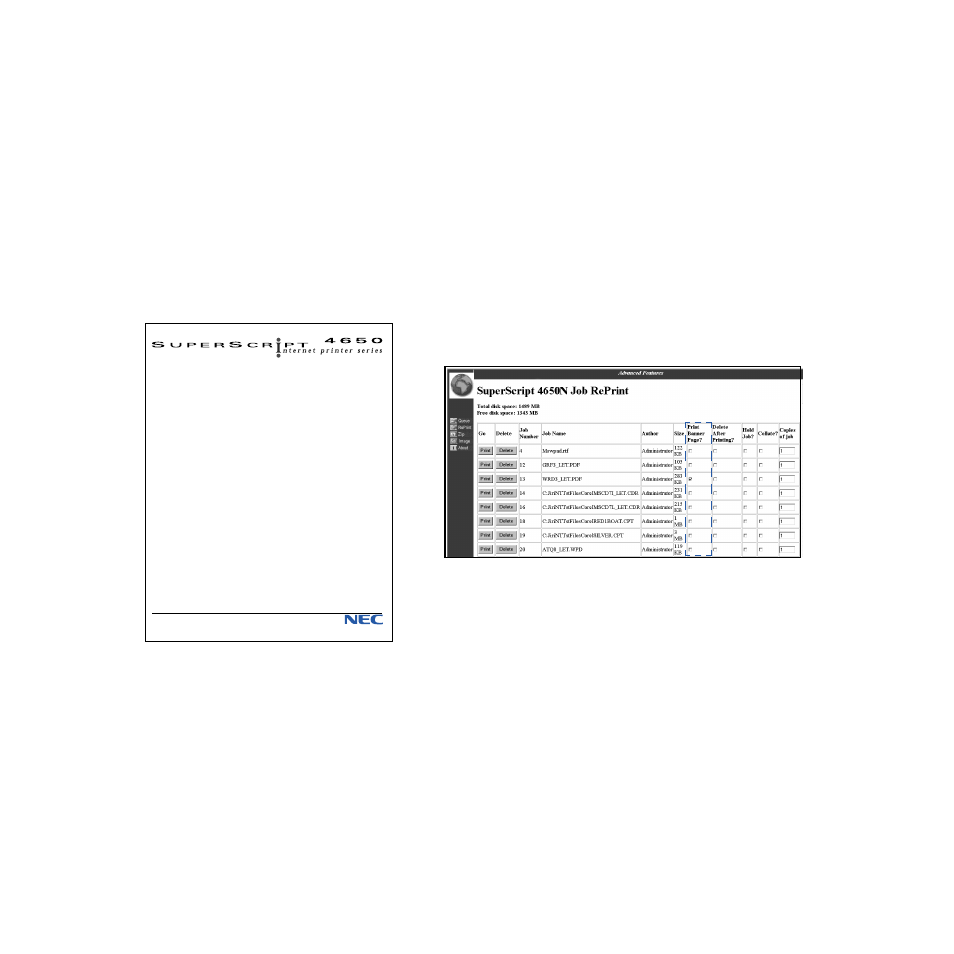 Advanced features banner pages | NEC 4650N User Manual | Page 83 / 137