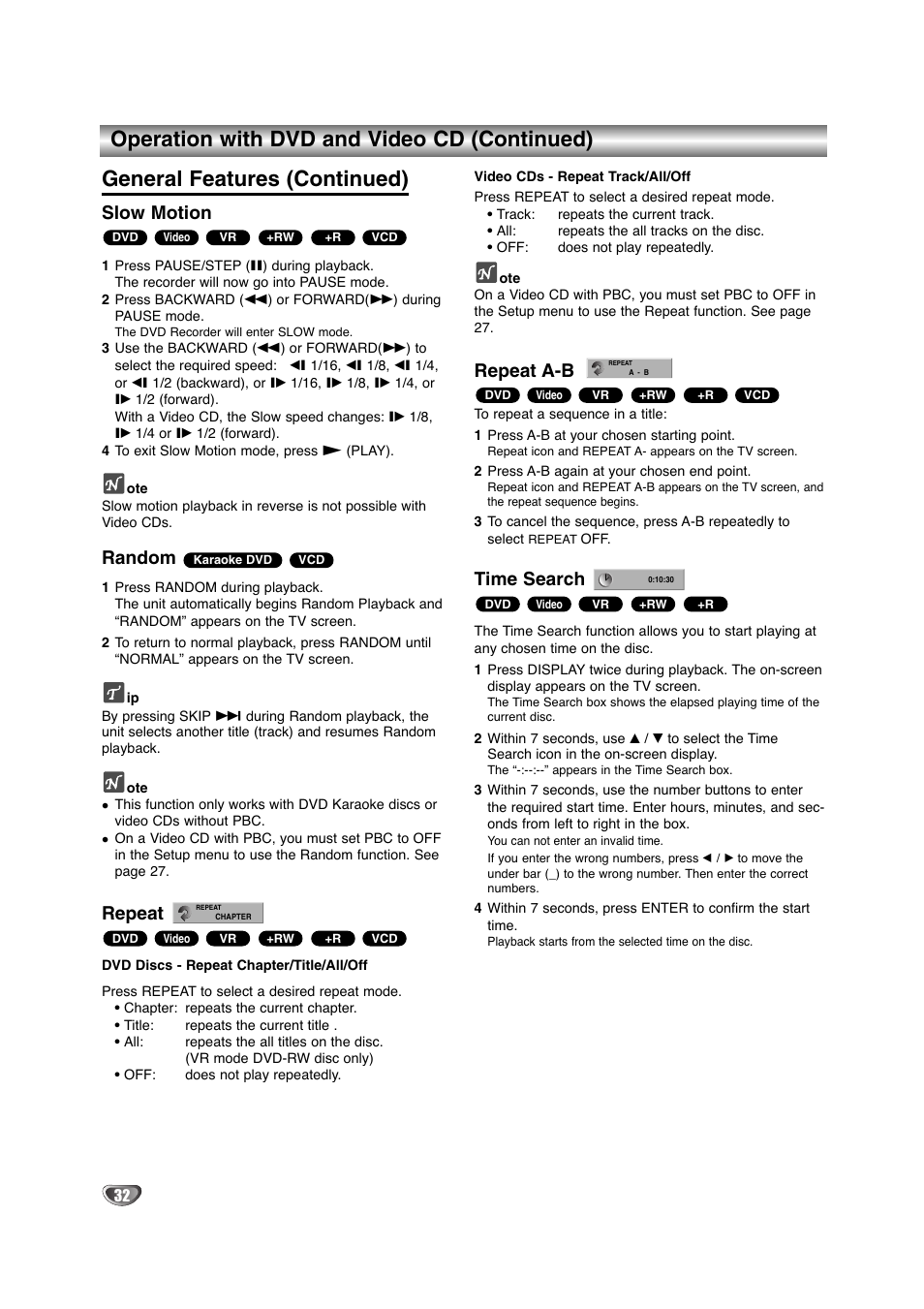 Slow motion, Random, Repeat | Repeat a-b, Time search | NEC NDRV-60 User Manual | Page 32 / 64