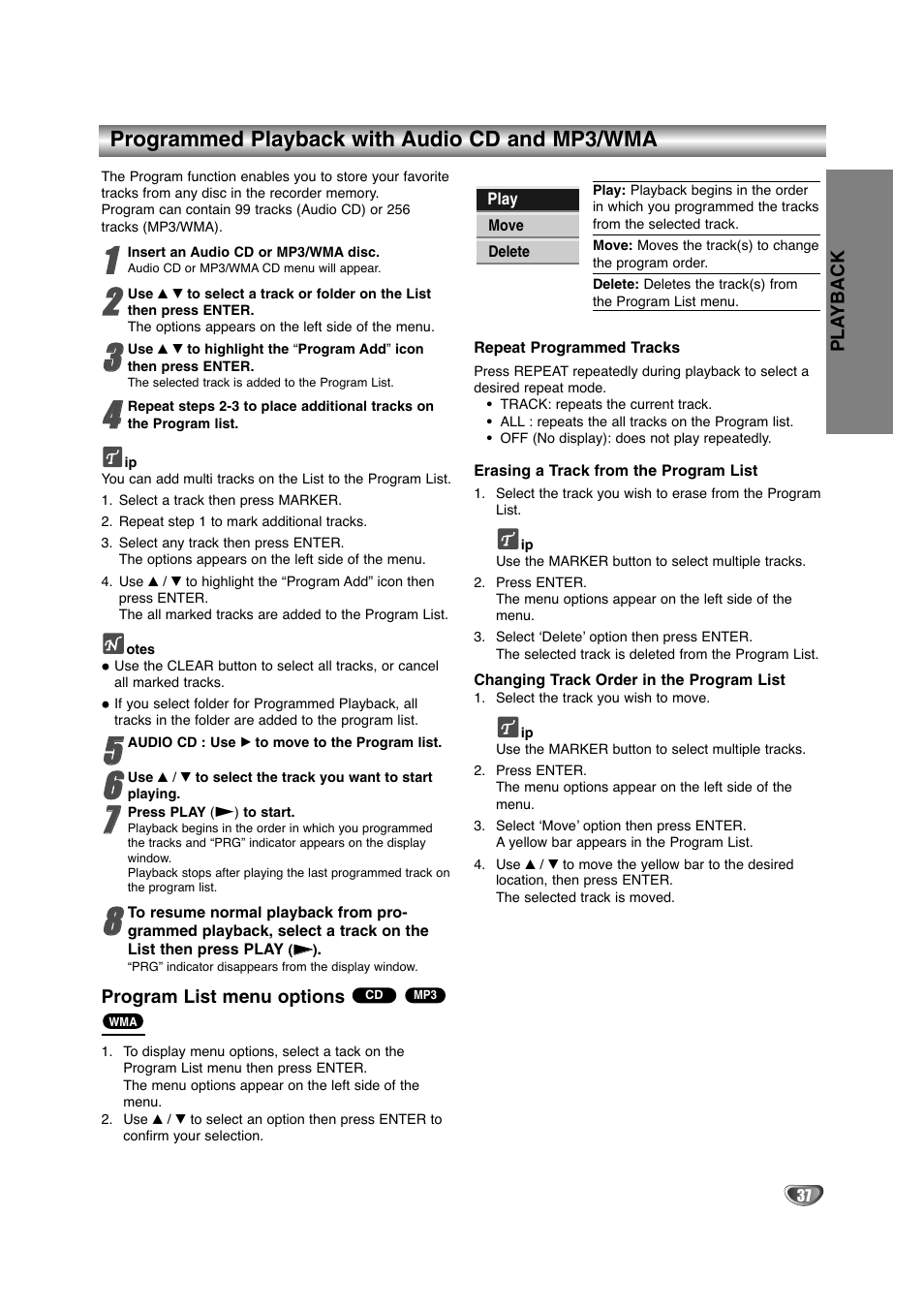 Programmed playback with audio cd and mp3/wma | NEC NDRV-60 User Manual | Page 37 / 64