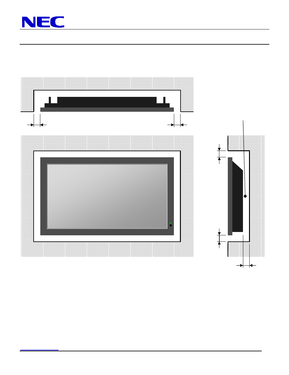 Wall, Wall 100mm 4” wall, Lcd3215 installation guide | NEC MultiSync LCD3215 User Manual | Page 2 / 9