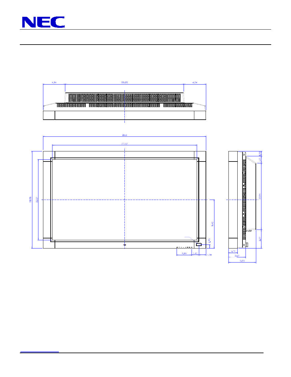 Lcd3215 installation guide, 32” lcd display, Display dimensions | Nec display solutions of america, inc | NEC MultiSync LCD3215 User Manual | Page 3 / 9