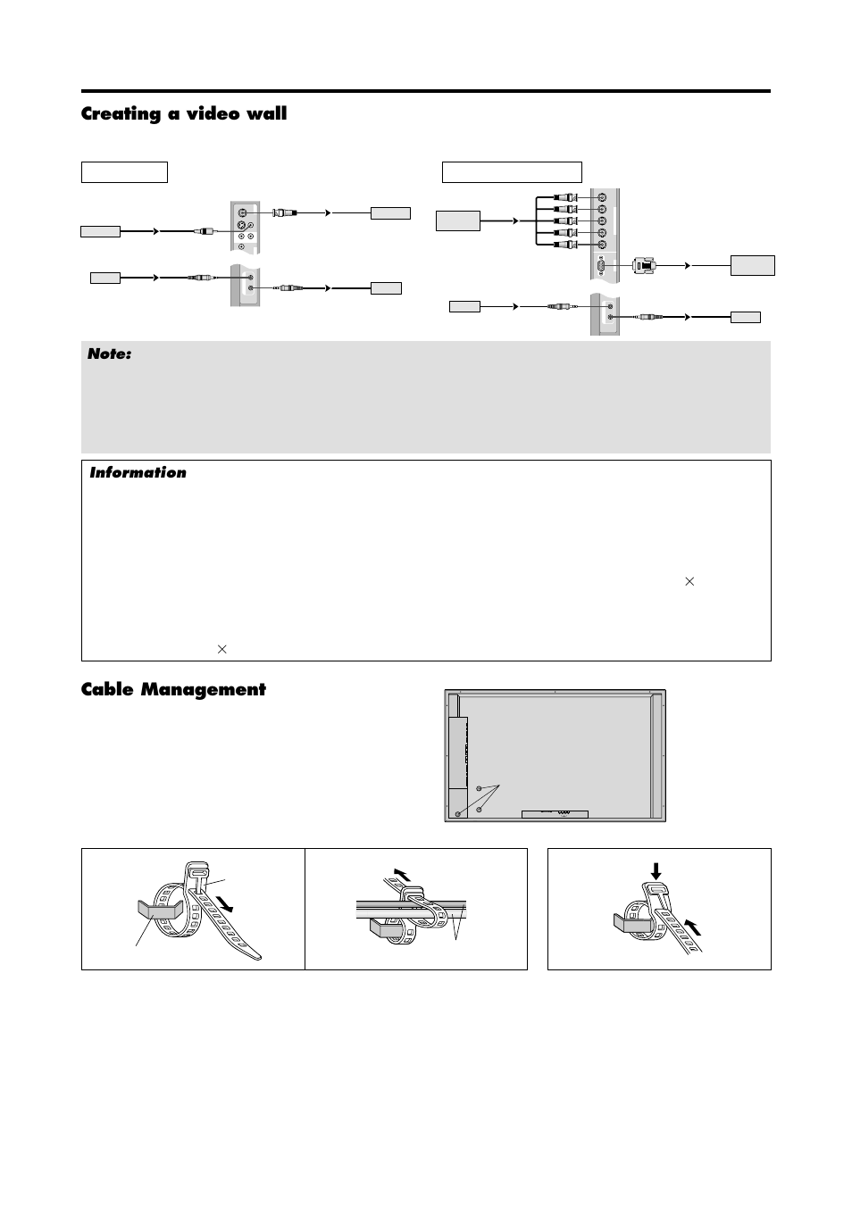 Creating a video wall, Cable management, Clamp mounting hook cables | In/o u t ), Mono ) | NEC PX-42VP4D User Manual | Page 17 / 56