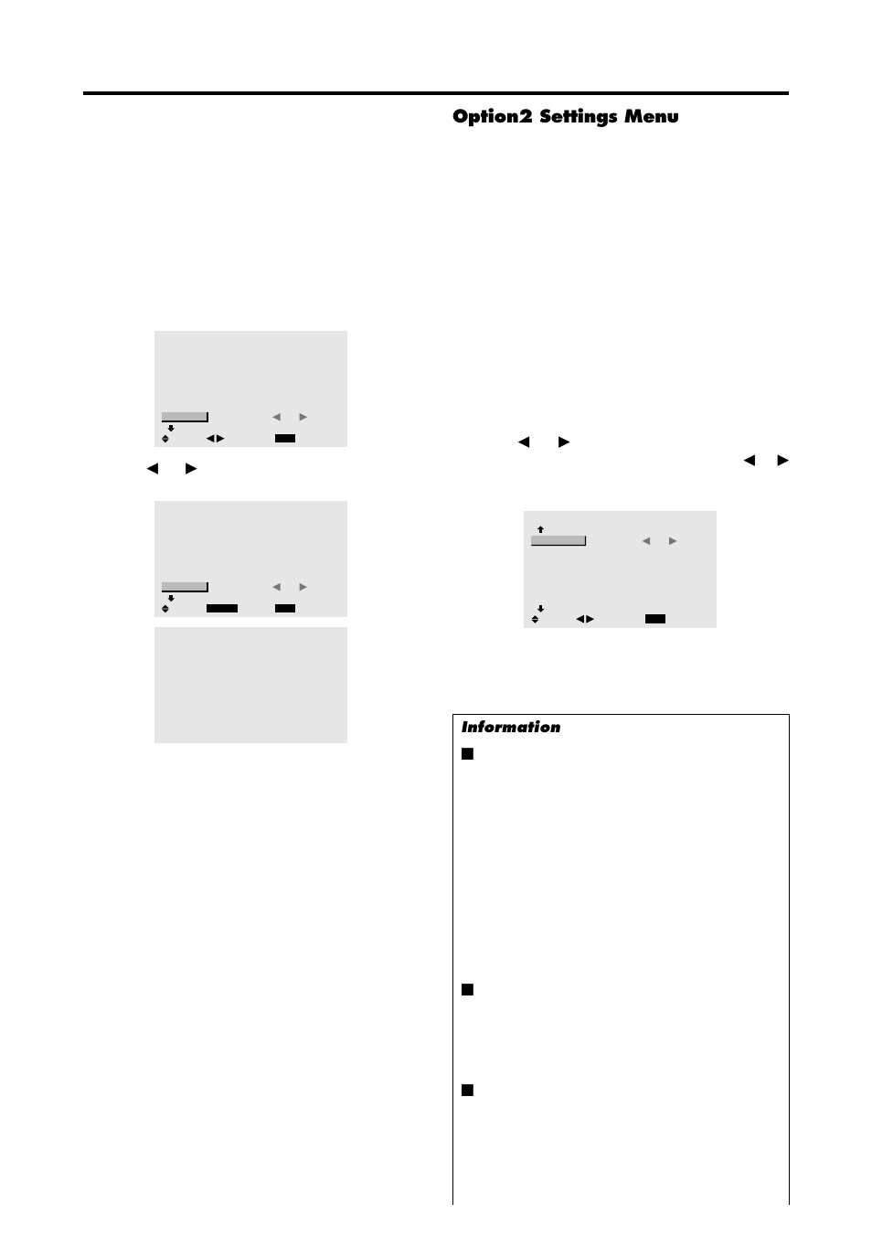 Option2 settings menu, Use the, Button is pressed | NEC PX-42VP4D User Manual | Page 33 / 56