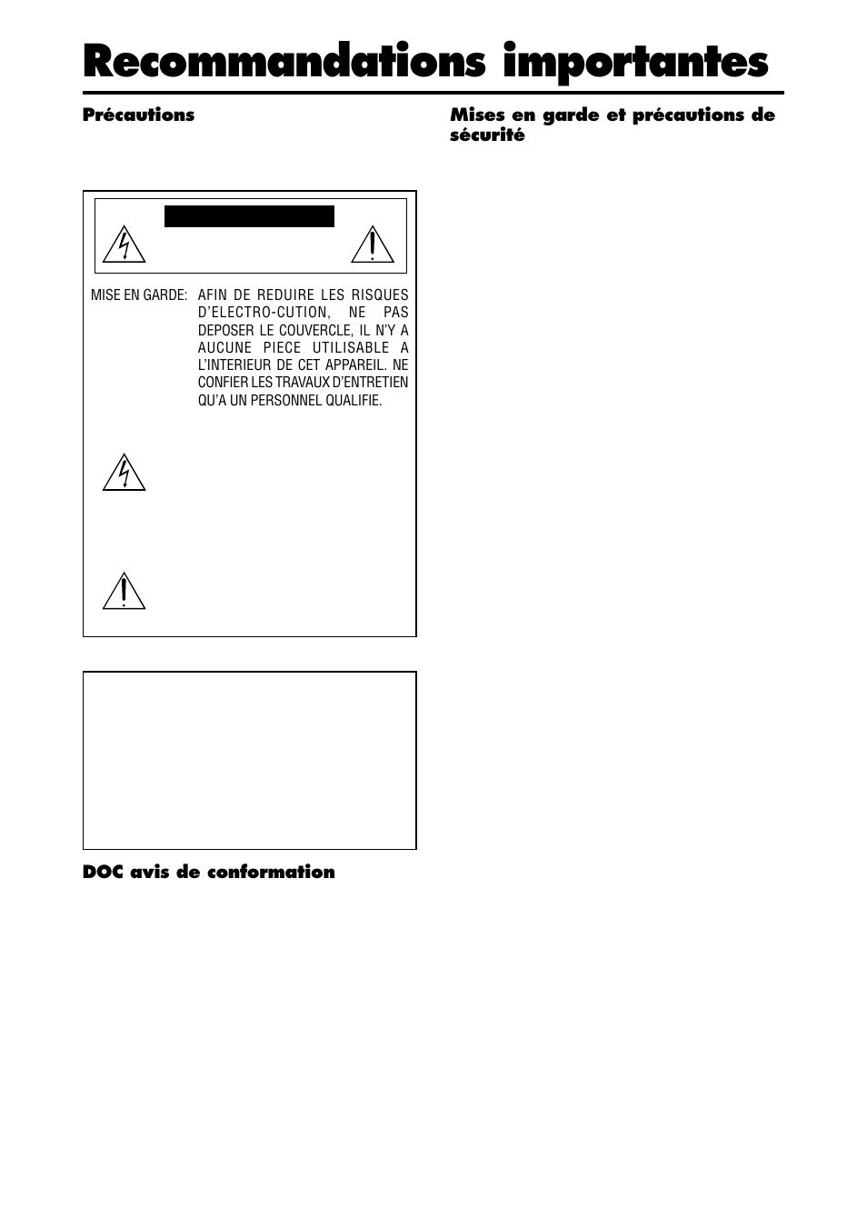 Recommandations importantes | NEC PX-42VP4D User Manual | Page 5 / 56