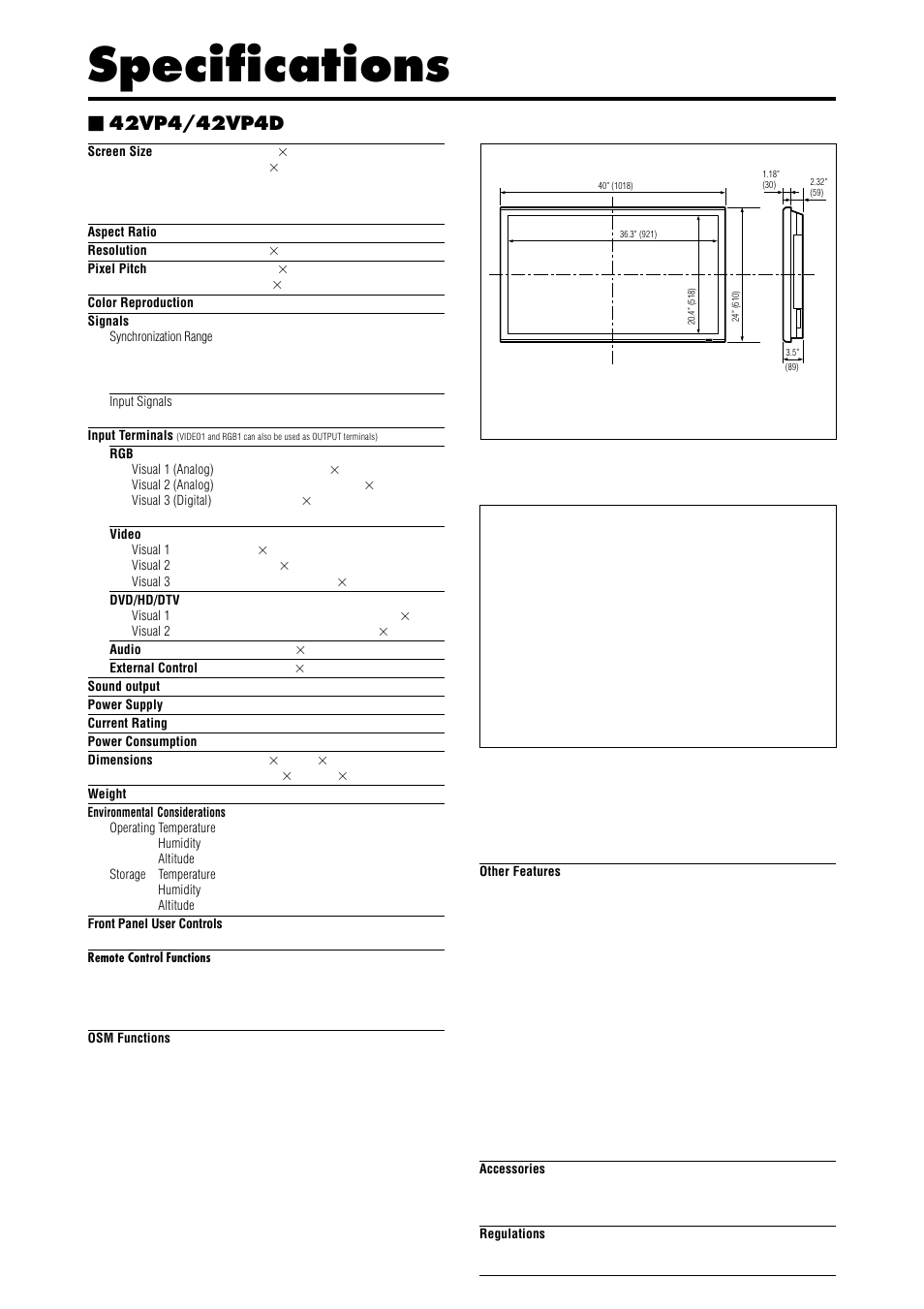 Specifications | NEC PX-42VP4D User Manual | Page 52 / 56