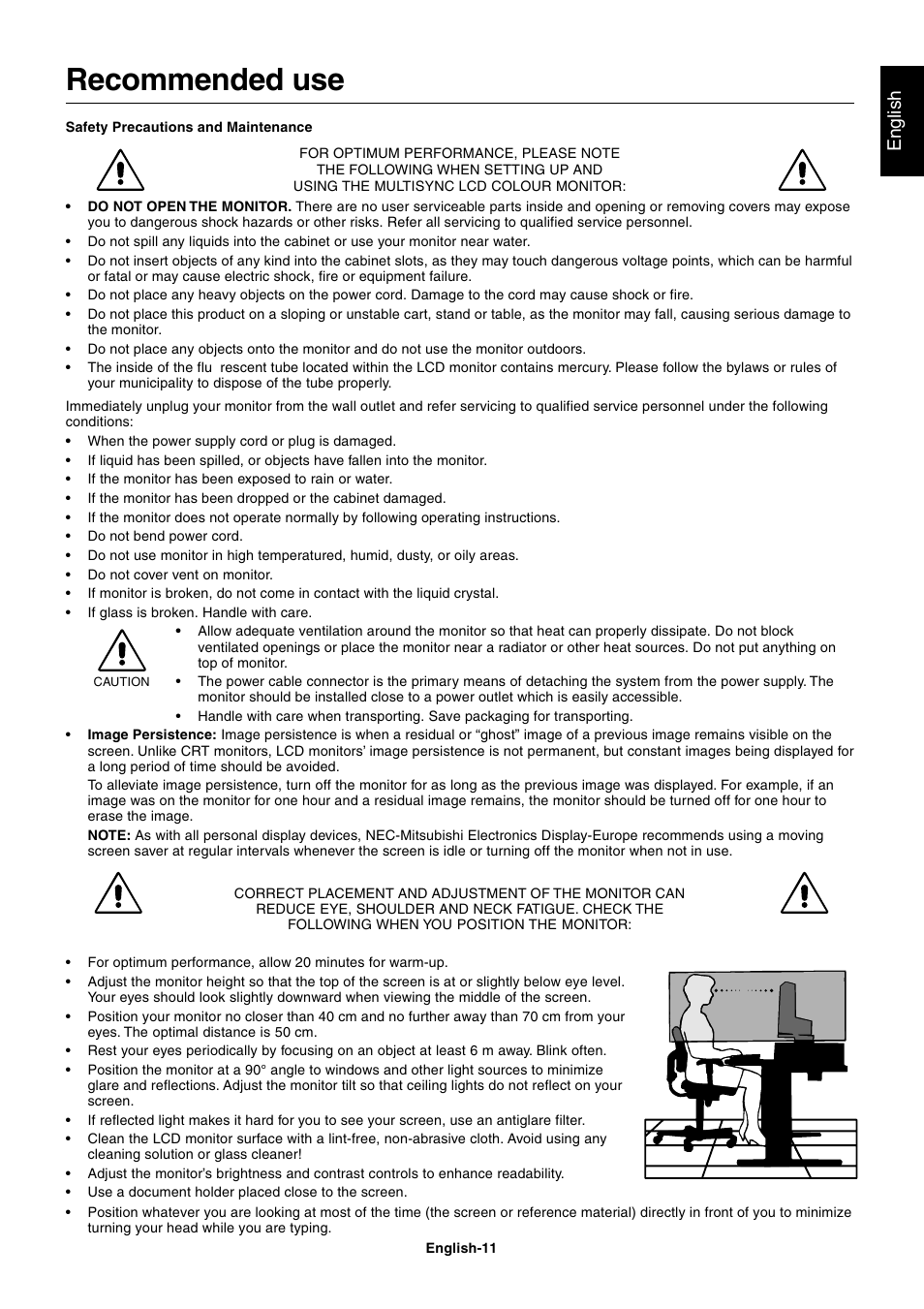 Recommended use, English | NEC LCD1560NX User Manual | Page 12 / 16