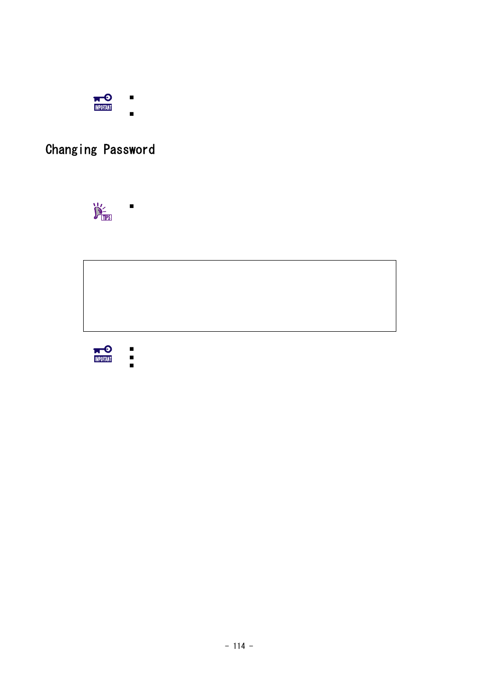 Appendix: fc switch module setting features, Changing password | NEC SIGMABLADE N8406-020 User Manual | Page 114 / 147