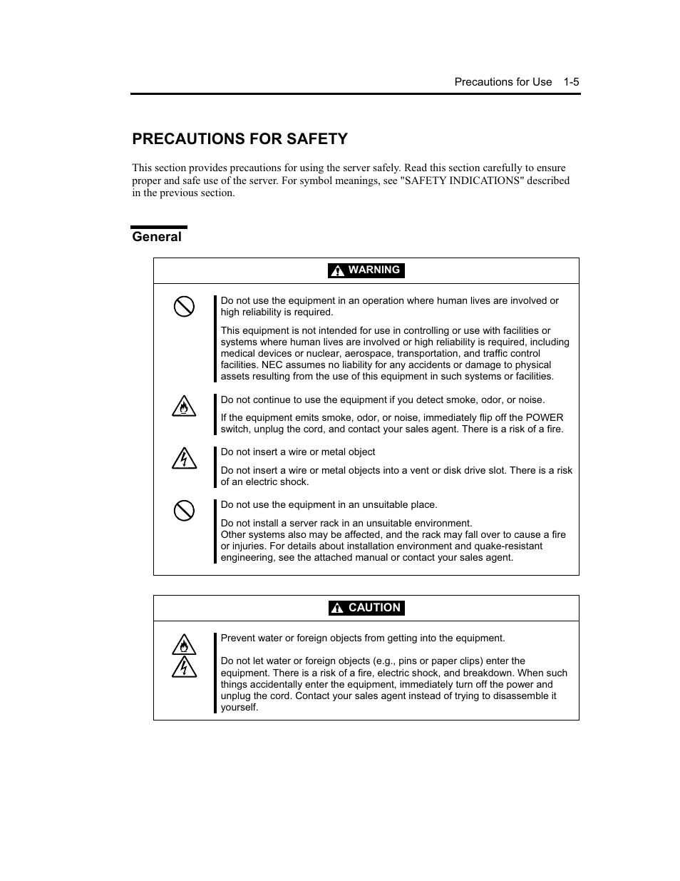 Precautions for safety | NEC Express5800 Series EXP320B User Manual | Page 25 / 358