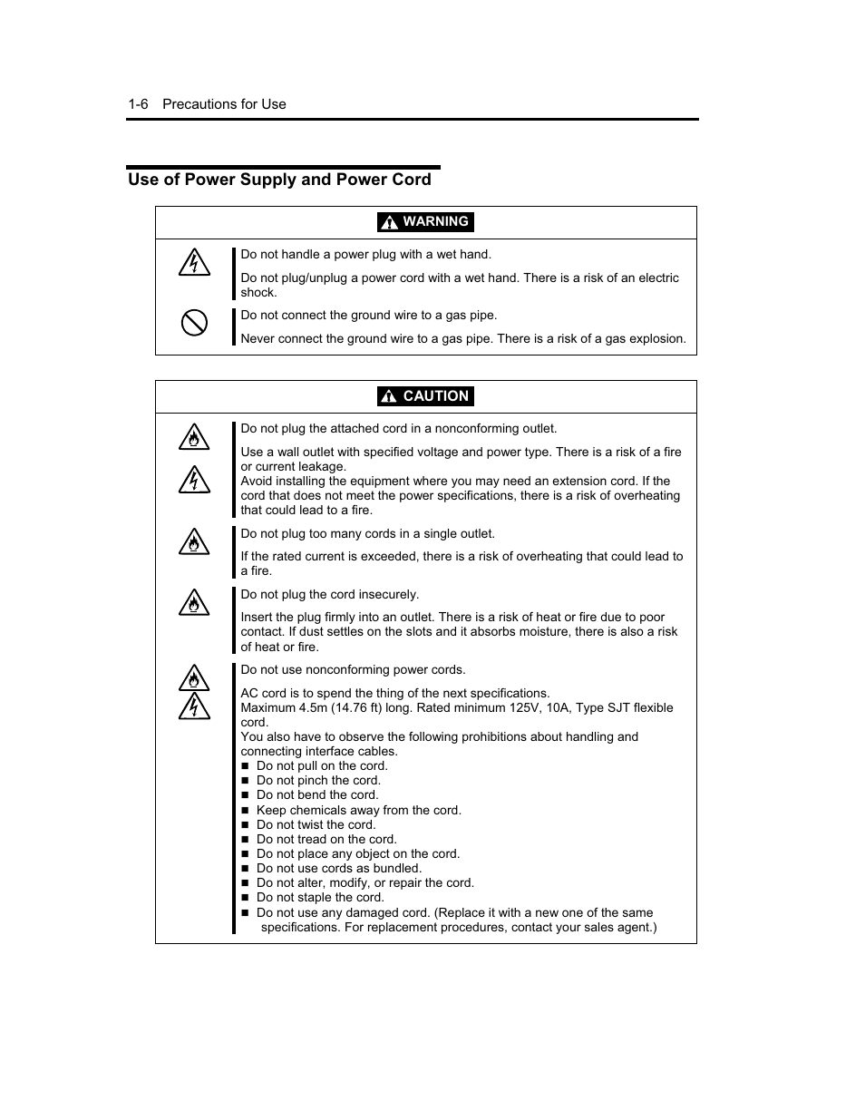 Use of power supply and power cord | NEC Express5800 Series EXP320B User Manual | Page 26 / 358