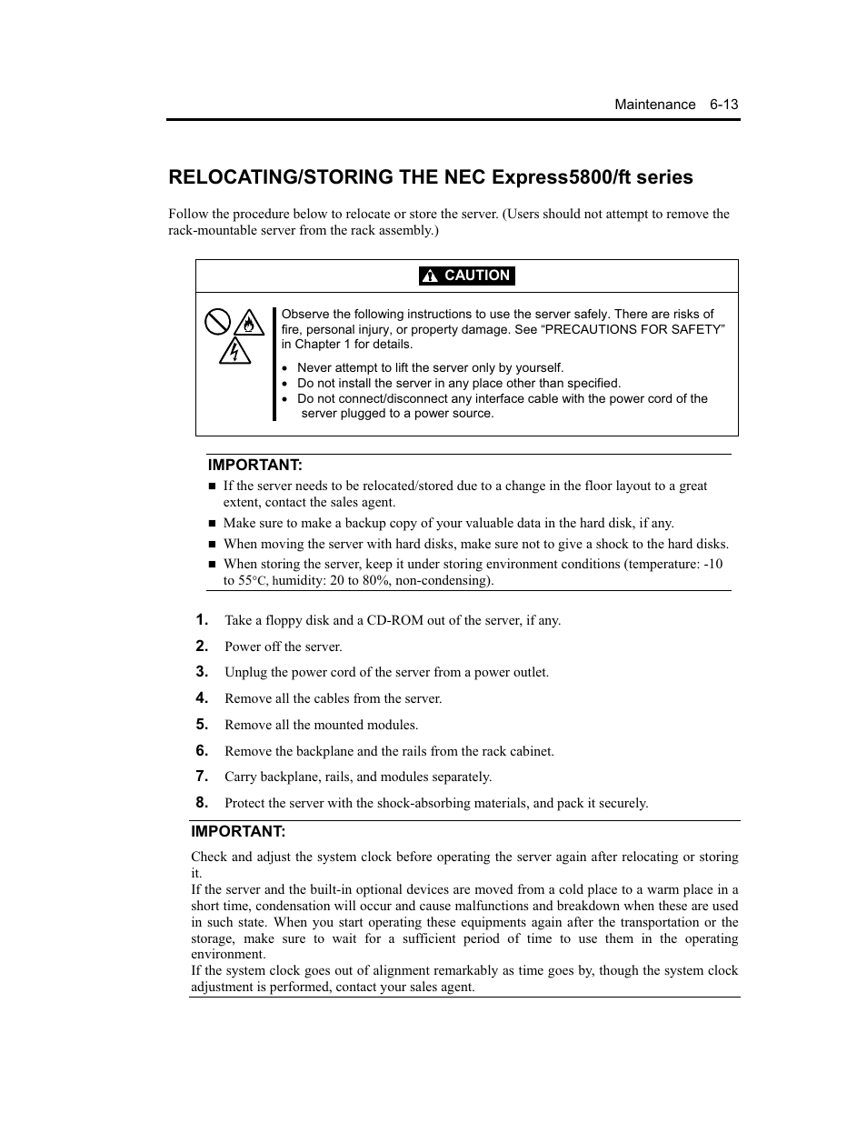 Relocating/storing the nec express5800/ft series | NEC Express5800 Series EXP320B User Manual | Page 271 / 358