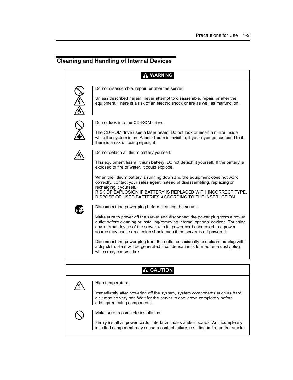 Cleaning and handling of internal devices | NEC Express5800 Series EXP320B User Manual | Page 29 / 358