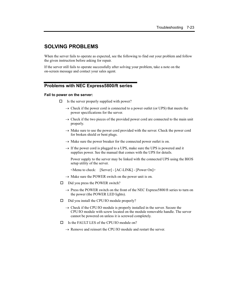 Solving problems | NEC Express5800 Series EXP320B User Manual | Page 295 / 358