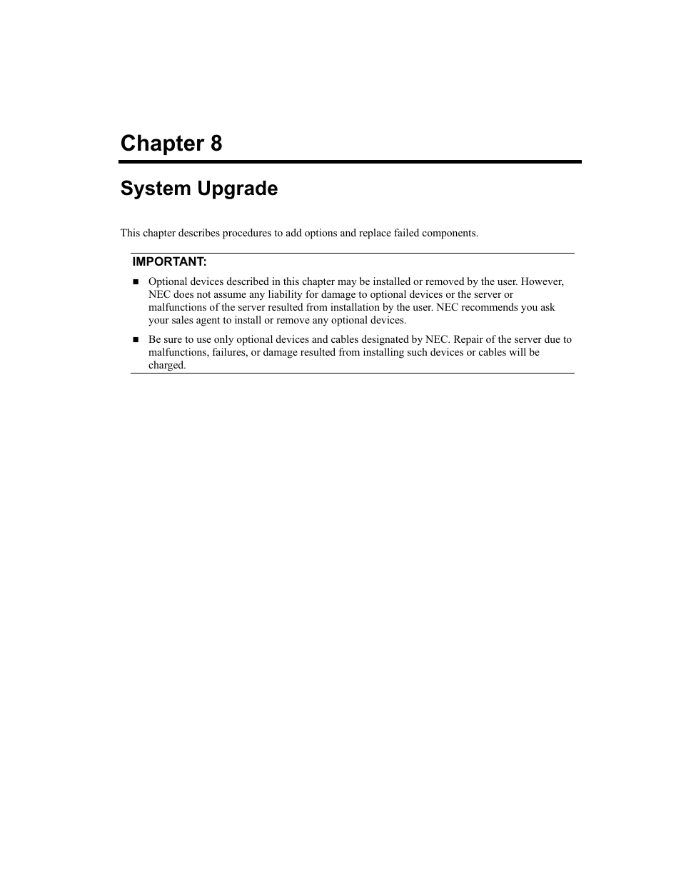 Chapter 8, System upgrade | NEC Express5800 Series EXP320B User Manual | Page 313 / 358