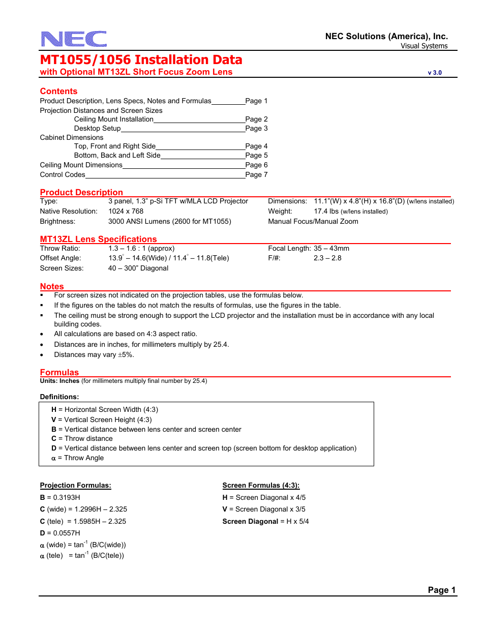 NEC MT1055 User Manual | 7 pages