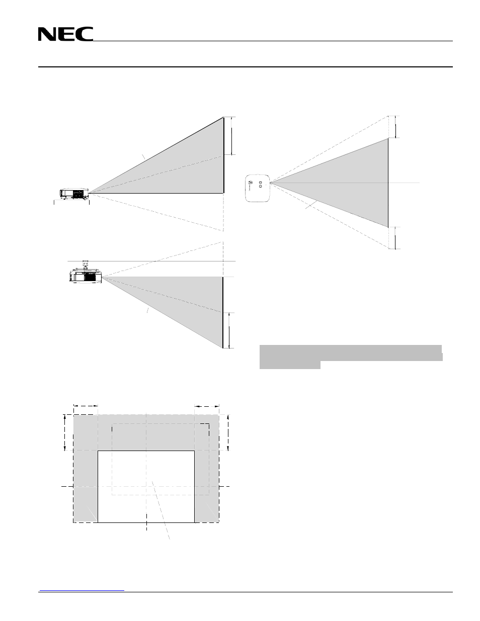 Nec solutions (america), inc, Desktop and ceiling mount, Lens shift adjustable range | NEC NP1000 User Manual | Page 4 / 9