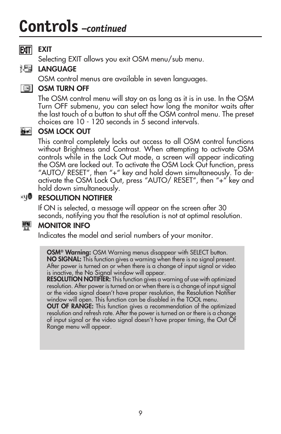 Controls, Continued | NEC ACCUSYNC LCD52V User Manual | Page 11 / 66
