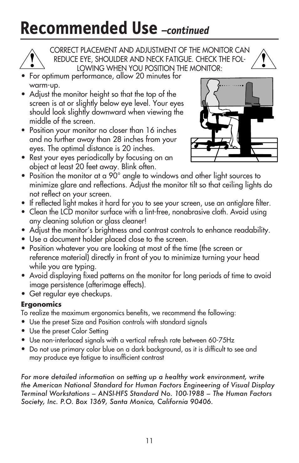 Recommended use, Continued | NEC ACCUSYNC LCD52V User Manual | Page 13 / 66